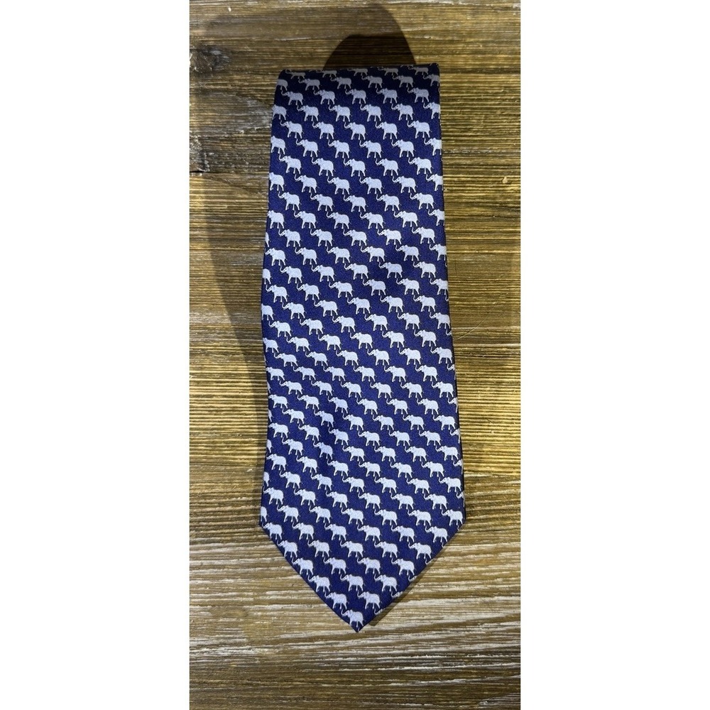 Thomas Pink Silk‎ Tie Elephant Print Blue Made in Italy Luxury Necktie